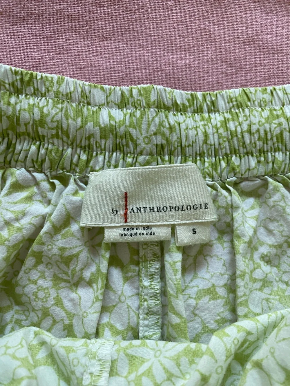 Anthropologie Green White Floral Print Lace Trim Pajama Shorts Small
